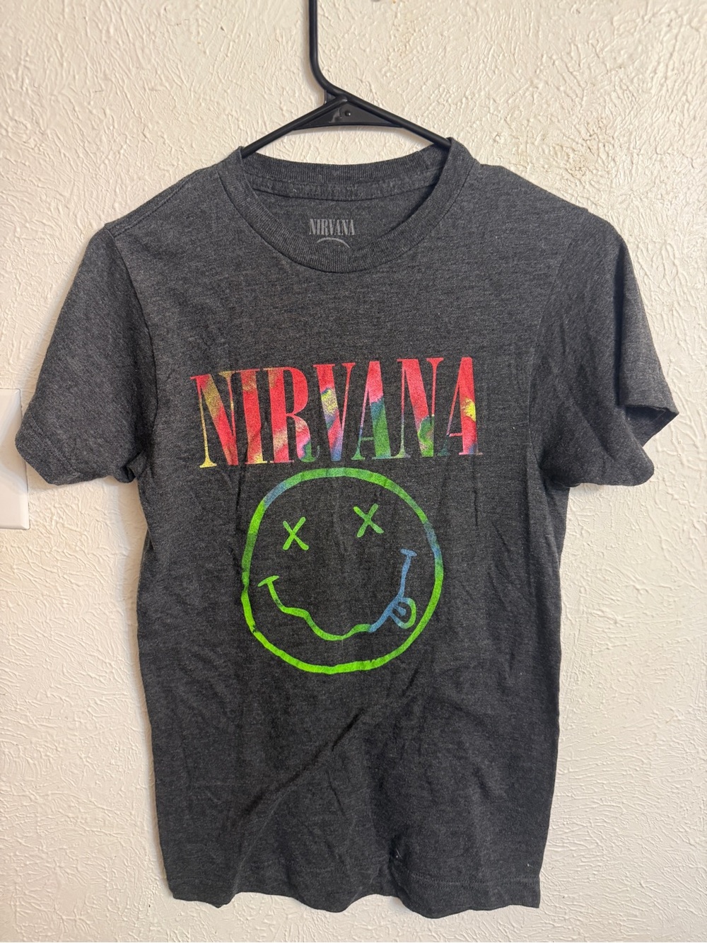 Nirvana Women's Dark Gray Graphic Tee with Neon Logo